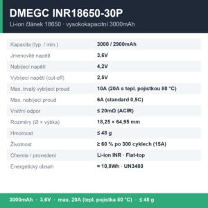 DMEGC INR18650-30P – parametry (datasheet)