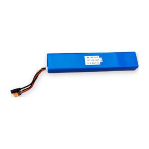 BR-10S4P-H Li-ion bateriový pack 36V 14Ah 504Wh, provedení H (Horizontal, 2 vrstvy) — pohled shora se štítkem, vývody XT60I-F a DC konektor (AKUPAK, reálná fotka)