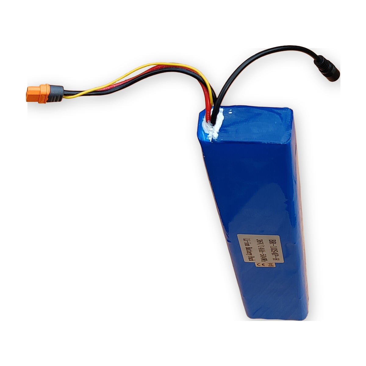 BR-10S4P-H Li-ion bateriový pack 36V 14Ah 504Wh, provedení H (Horizontal, 2 vrstvy) — postavený nastojato, vývody XT60I-F a DC konektor (AKUPAK, reálná fotka)