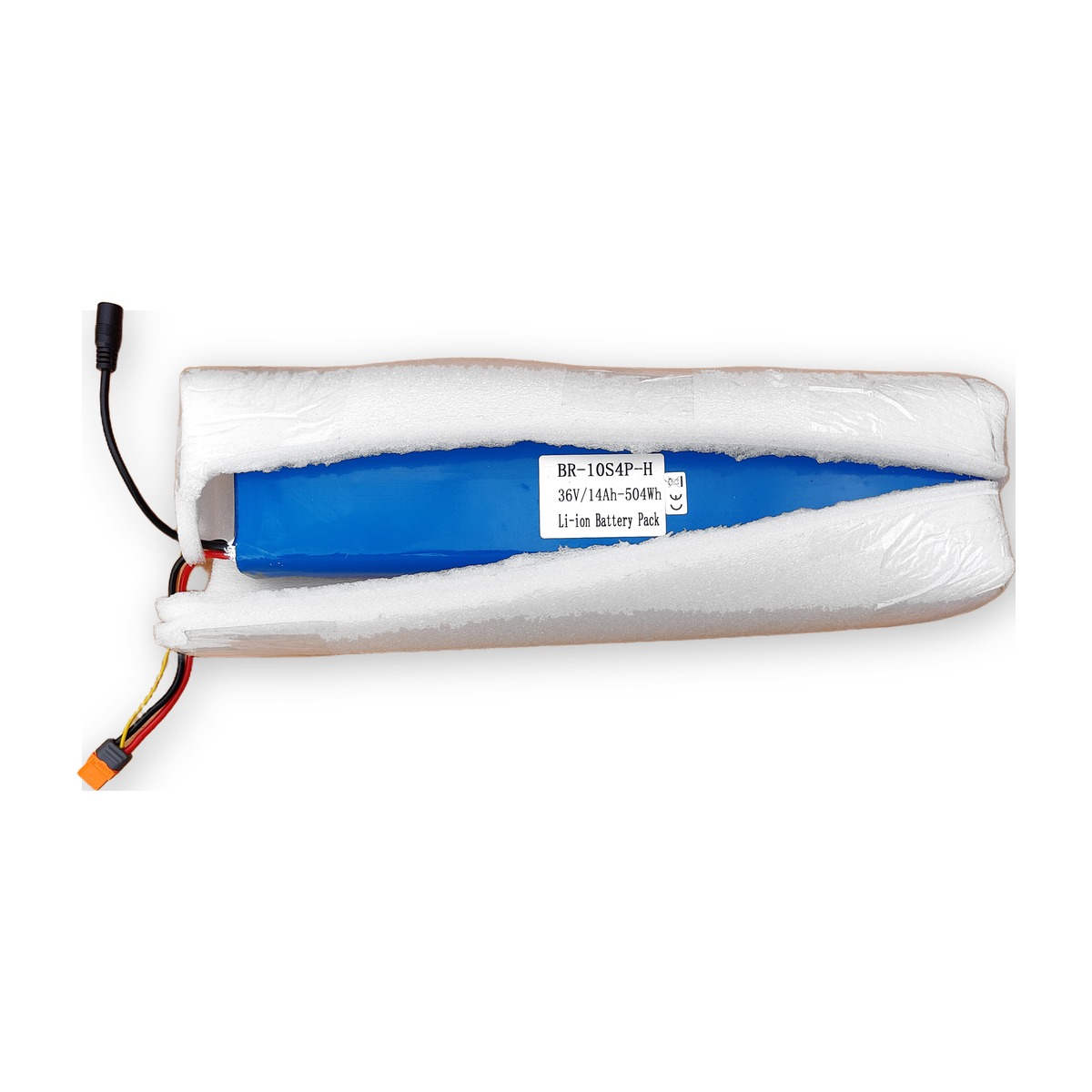 BR-10S4P-H Li-ion bateriový pack 36V 14Ah 504Wh, provedení H (Horizontal, 2 vrstvy) — v ochranném pěnovém balení (AKUPAK, reálná fotka)