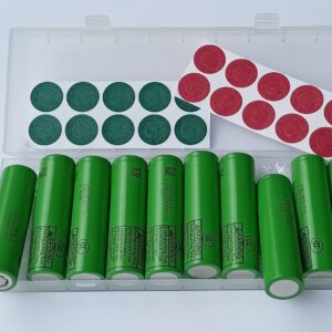 Blistr 10 ks LG INR18650-MJ1 – krabička s články a izolačními kroužky