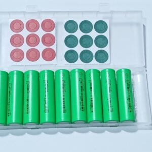 Blistr 9 ks LG INR18650-MJ1 – krabička s články a izolačními kroužky